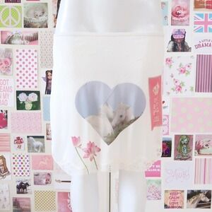 y2k white lace horse heart slip skirt coquette mini size S/M